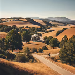a home on a country road with hills in the background