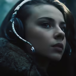 a woman wearing headphones with ear cushions