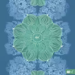 a blue and green image of a circular flower on a blue background