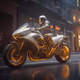 a person riding on the back of a white motorcycle