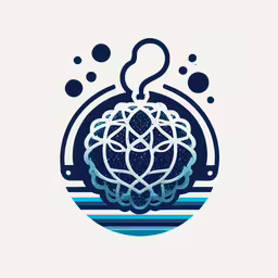 the logo of a floating object in blue and white,a flower with swirling shapes in blue on a white background