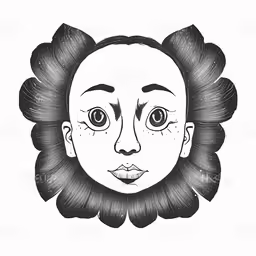 a drawing of a man with long hair and black eyes