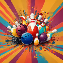 a colorful abstract image of bowling and bowling balls,an artistic painting with colorful bowling balls, and bowling rollers