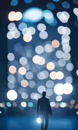 silhouetted person walking past light - filled lights