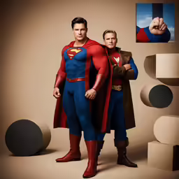 two men standing in the studio, one holding a bat