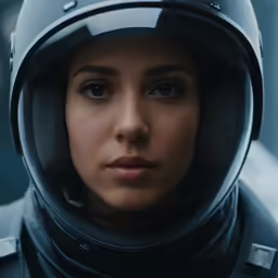 a female soldier poses for a portrait in a helmet