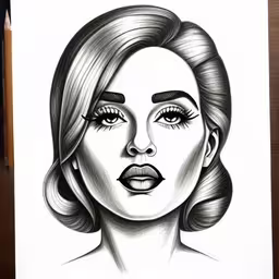 a drawing of the face of a woman in black and white,the drawing of marilyn monroe is the main thing of this photo,the drawing of a woman