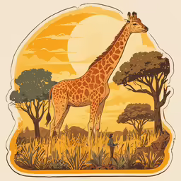 a drawing of a giraffe standing in the middle of a field