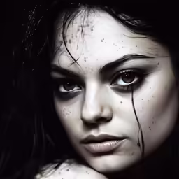 the beautiful woman has black makeup on her face