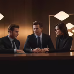 two business men sitting at a table in a dimly lit room