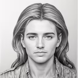 a pencil drawing of a person with long hair