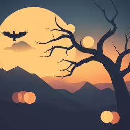 a large full moon over a tree with a bird flying by