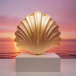 a large shell is sitting on a block of concrete