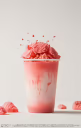 a cup that has some kind of pink food in it