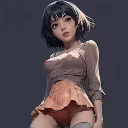 an artistic rendering of a cartoony female in a skirt