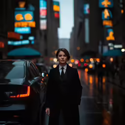 the woman is walking down the street in the rain