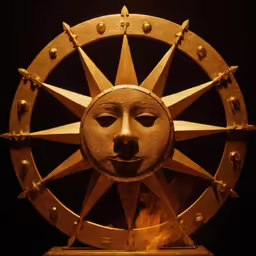 the sun and its celestial scheme on a wooden stand