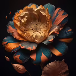 large yellow and red flower with dark background