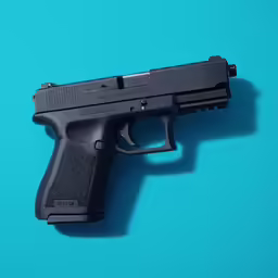 an ar - 15 pistol resting on a blue surface