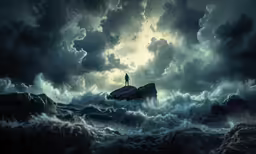 a man standing on top of a cliff in the clouds