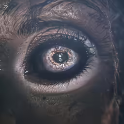 the top part of a persons eye with all of its features visible