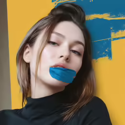 woman with mouth duct tape over her chin