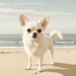 the dog is standing alone on the beach
