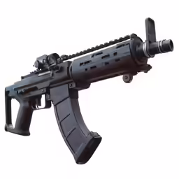 an ar rifle with the scope pointed up, on white