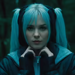 a young blonde with blue hair wearing a black jacket