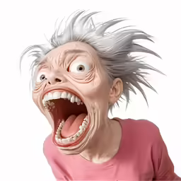 an image of a person with white hair and an ugly mouth