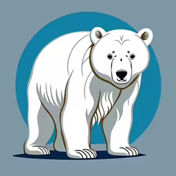 a polar bear standing in front of a blue background,an illustration of a polar bear on a blue background,an illustration of a polar bear with blue background,a white polar bear on a blue circle,a white polar bear standing in front of a blue circle
