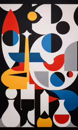 a painting with various colored shapes