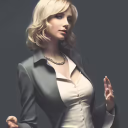 a lady that is wearing a suit and some pants