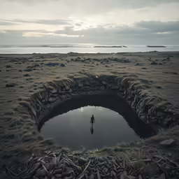 a man stands in front of a pond