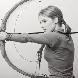 a woman that is standing in front of a bow
