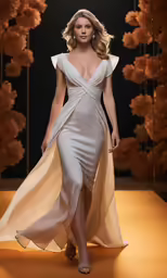 a model in an evening dress on the runway