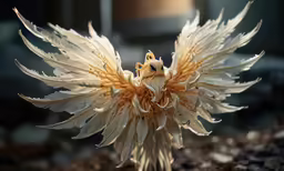 a figurine of a bird on some rocks
