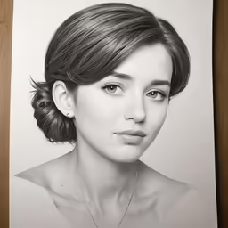 a pencil drawing of a woman in black and white