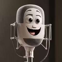 a close up of a microphone with a cartoon face on it
