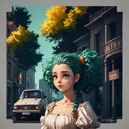 the character is looking out of the window with an umbrella in her hand