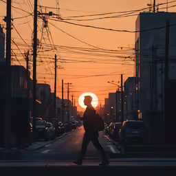 man walking in the street with his hat on