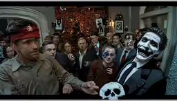 a group of people with face paint on, and some are dressed up