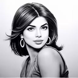 a drawing of a young woman with earrings