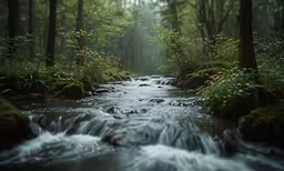 a river flowing down a forest floor covered in trees