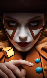 a close up of a person in a costume