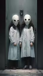 two people are shown wearing costumes with their face covered