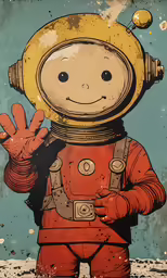 a boy in a diving suit and a hand gesture