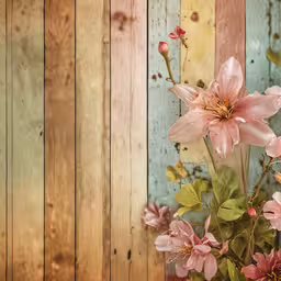 pink and white flowers with wooden background,a vase filled with flowers near a wooden fence