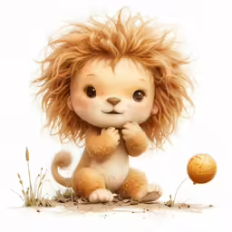 an illustration of a cute looking lion with its paws on his chest