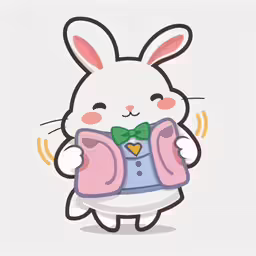 the cartoon bunny is holding a colorful bag
